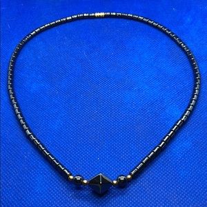 Necklace black beaded hematite